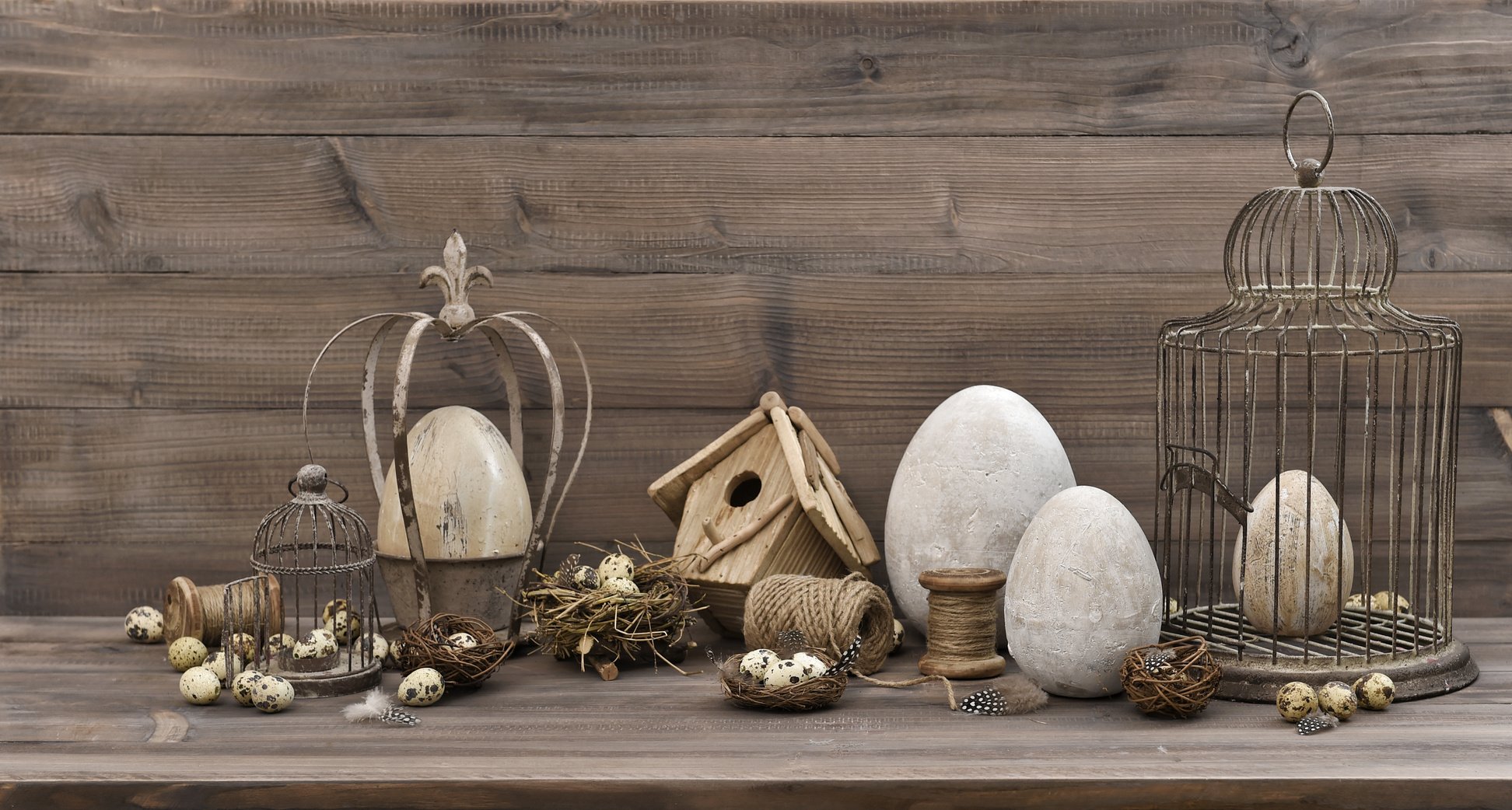 Vintage Easter Decoration Eggs and Birdcage